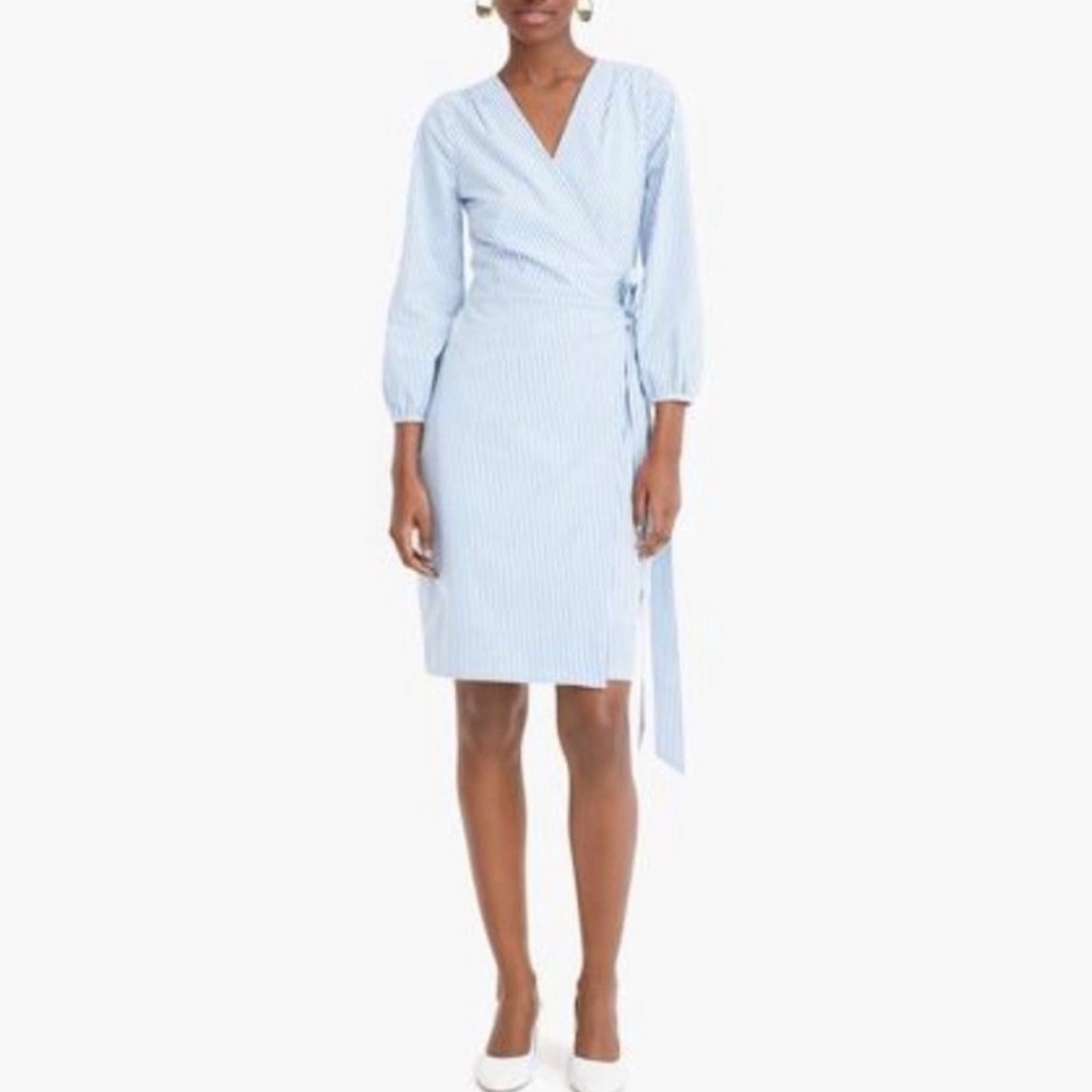 NWT Poplin wrap striped long sleeve dress